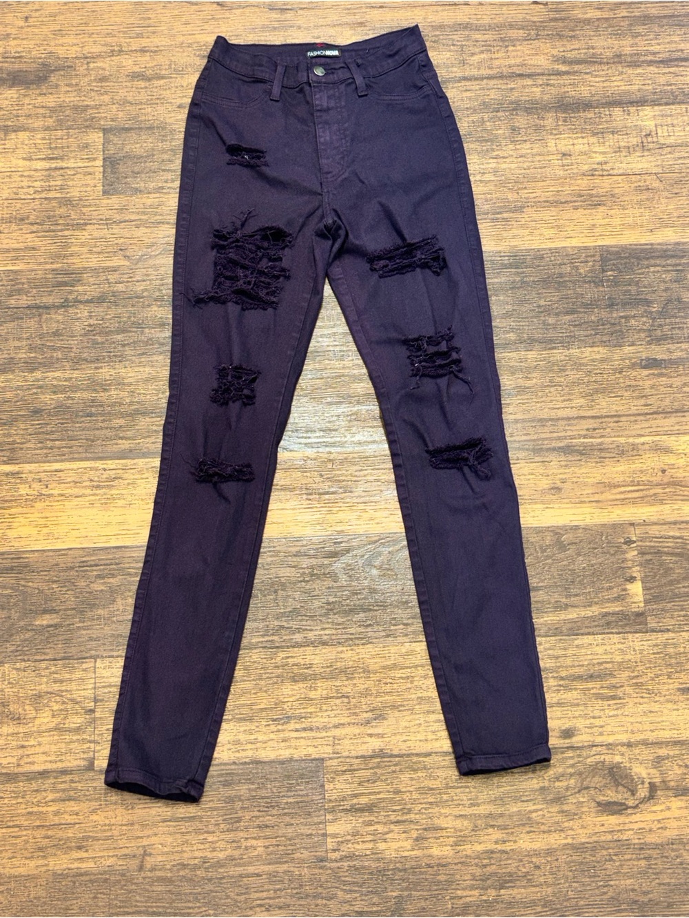 Fashion Nova Purple Distressed Skinny Jeans